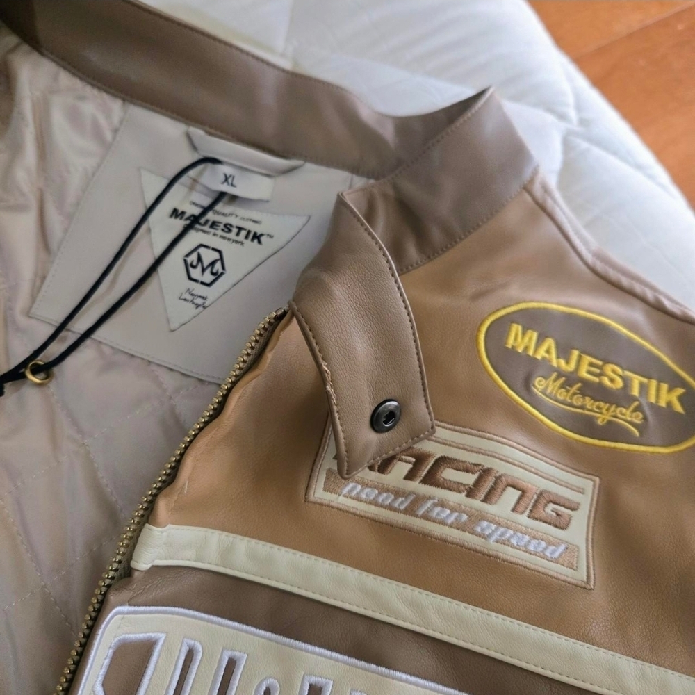 Majestic Moto Sports Torque Men’s Leather Jacket - Tan & Cream - Picture 6 of 8